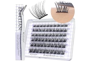 BEYELIAN Self Adhesive Lash Clusters Kit D+ Curl Press-On No Glue Needed DIY Lash Extension Reusable Cluster Lashes Fuss Free No Sticky Residue Self Application at Home 10-16mm 60 Pcs (R01)