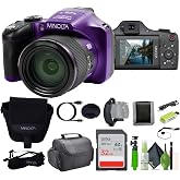 MINOLTA MN67Z 20 MP / 1080P FHD Bridge Digital Camera w/67x Optical Zoom (Purple) Bundle with 32GB Memory Card + Camara Bag + Cleaning Kit + Vlogging Tripod + Accessories
