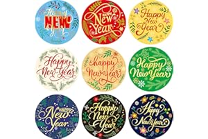 Fancy Land Floral Happy New Year Stickers Round New Year Eve Labels for Greeting Cards Holiday Party Favors Decoration 500Pcs