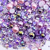 Briskbloom 60g Mix Flatback Pearls and Rhinestones for Crafts, 3620PCS for Tumblers Nail Face Art, Jelly Rhinestones and Half Pearls, With Tweezers Wax Pen, Pink|Purples