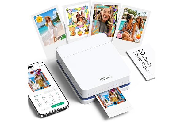 Nelko Photo Printer, 2x3 Portable Wireless Smartphone Printer, PP01 Mini Color Instant Inkjet Printer, Sticky-Back Photos, Bluetooth Compatible with iOS & Android, App Editing, White