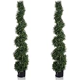 MDAL 5FT Spiral Artificial Topiary Trees, Artificial Outdoor Plants - Faux Cedar Trees for Front Porch Indoor Outdoor Decor Artificial Plants UV Resistant Set of 2