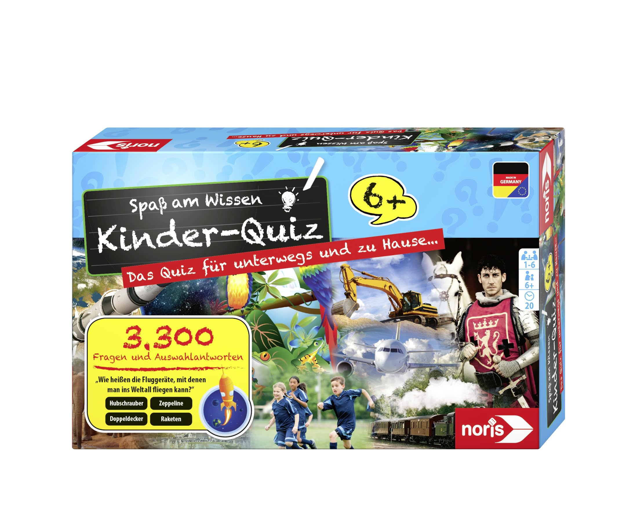 Noris Kinderquiz für schlaue Kids – Quizspiel mit 3300 Fragen & Antwortmöglichkeiten, 1‑6 Spieler, kompakt für Zuhause & Reisen, Kinder ab 6 Jahren