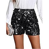 Floerns Women's Contrast Sequin Elastic Waist Sparkly Party Mini Shorts