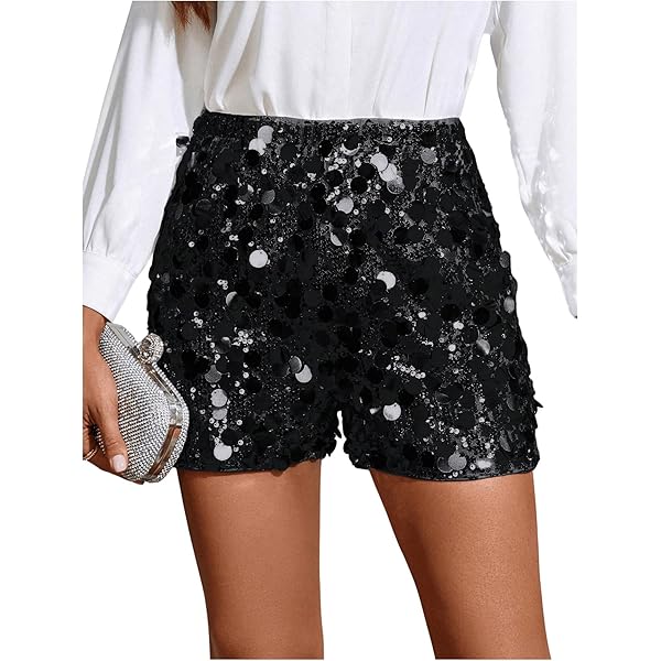 XSGZFC Summer Sequin Shorts Zipper Casual Womens Shorts Silver
