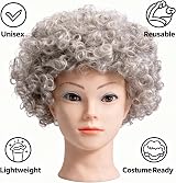 SHATCHI Afro Wig Curly Grey Unisex 60s 70s 80s Fancy Dress Costume view 9