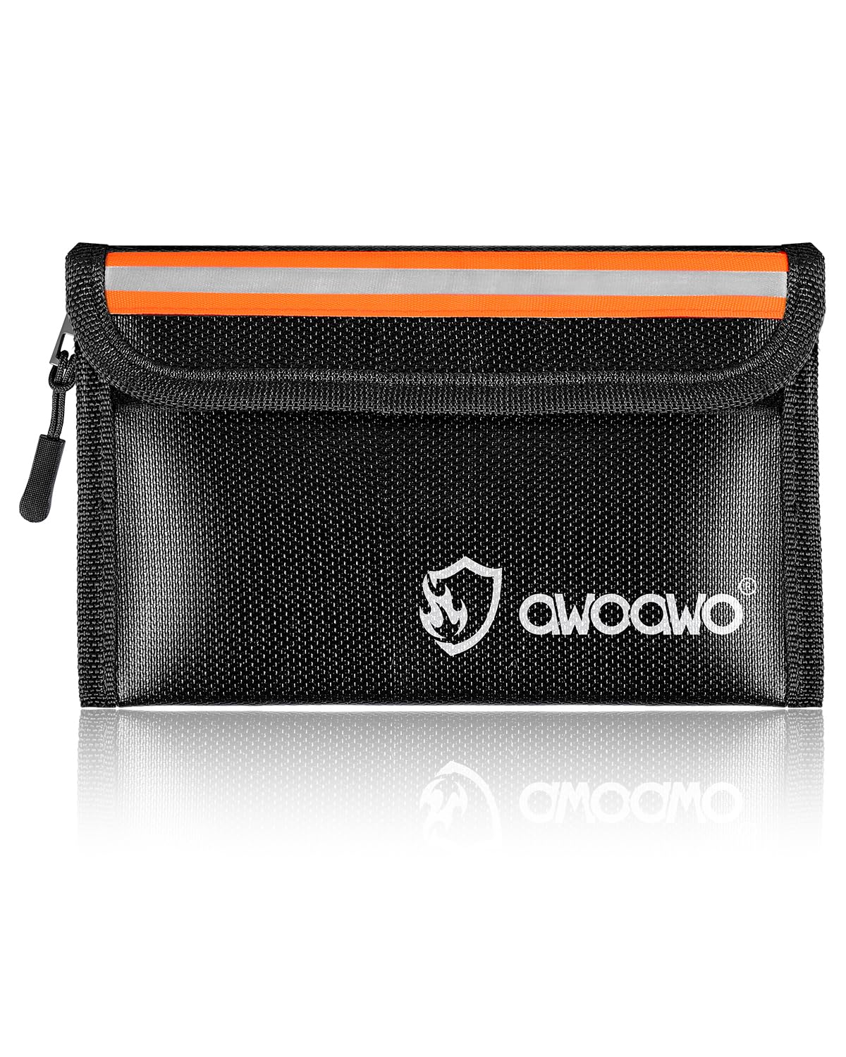 Fireproof Bag with Reflective Strips 20 x 13 cm - Practical Small Fireproof Money Bag for Documents, Cash and Valuables, 5200°F Heat-Resistant Waterproof - Black