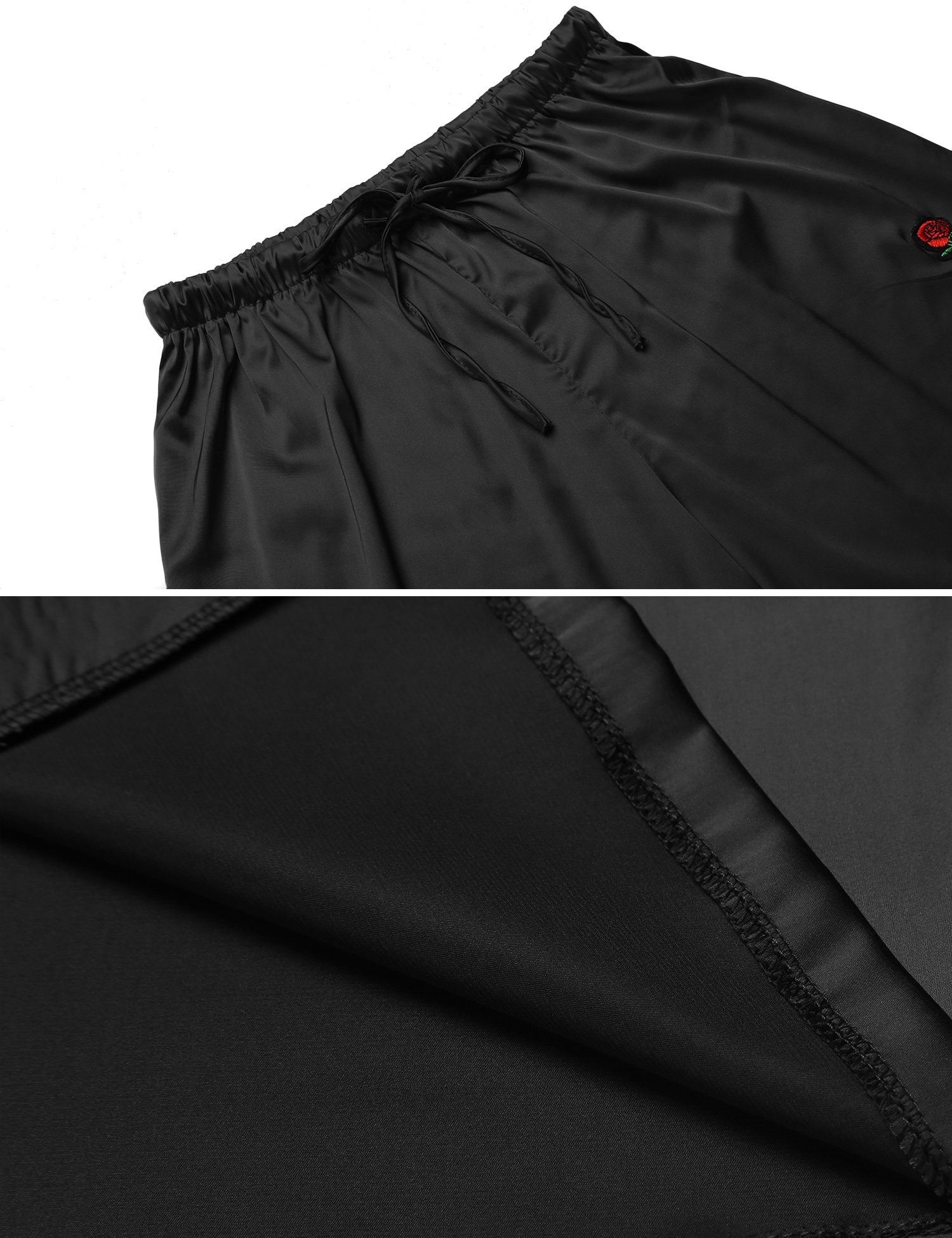 Ekouaer Rose Patchwork Pajamas Set Short Sleeve Sleepwear For Women(Black XL)