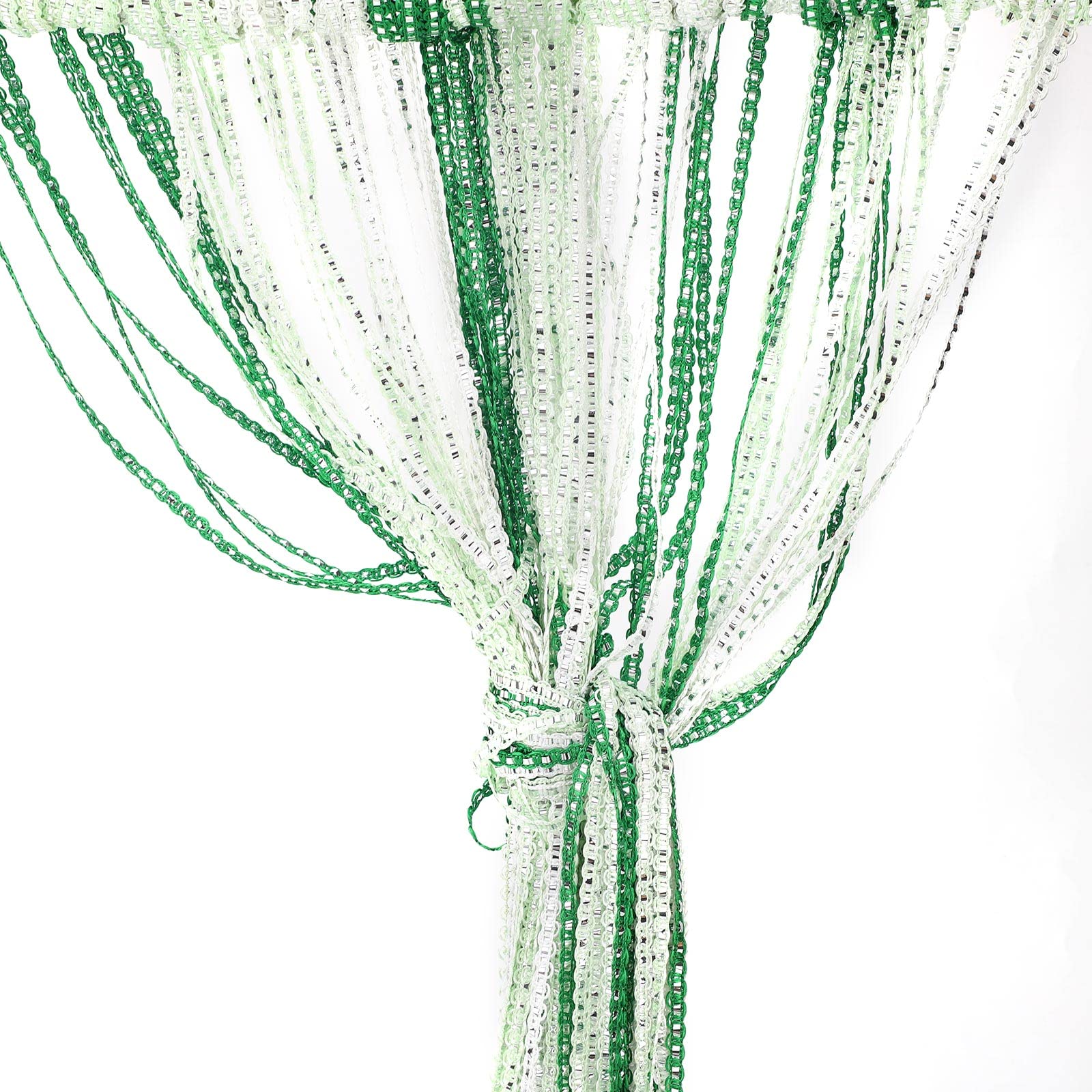 String Curtain Panel, Glitter Door Wall Window Doorways Panel Fly Screen Fringe Room Divider Blinds, Decorative Tassel Ribbon Strip Silver Screen for Living room, Party Event-Dark/Light Green White โ image 1
