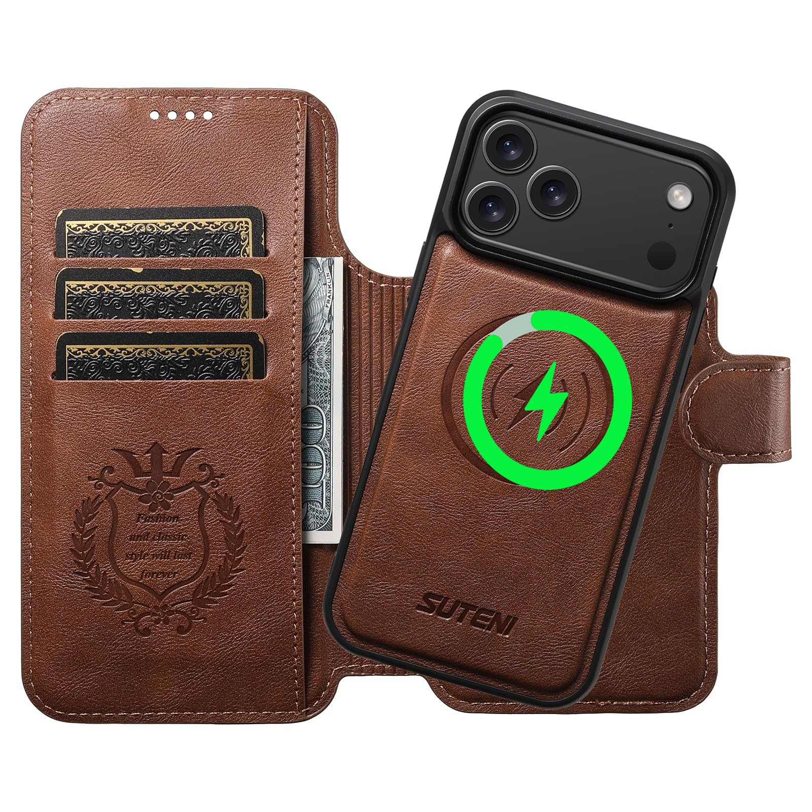 Photo 1 of JCGOOD Leather Magnetic Wallet Case for iPhone 17 Pro Max 2in1 Detachable Cover Compatible with MagSafe & Wireless Charging, 3 Card Slots/Holder, Kickstand, 360° Military Shockproof Protection Brown