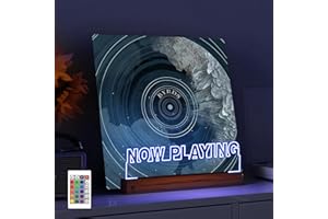YuanDian Light up Now Playing Vinyl Record Stand, Wooden Acrylic Holder for Vinyl Album Display and Storage, Illuminated LED Display Shelf with 16 Changing Color Lights