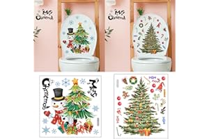 BASEMMAHER 2Pcs Christmas Toilet Stickers Xmas Christmas Tree Snowflake Snowman Pattern Wall Decals Window Glass Bathroom Self-Adhesive Stickers Decoration for Home Decor Merry Christmas Supplies