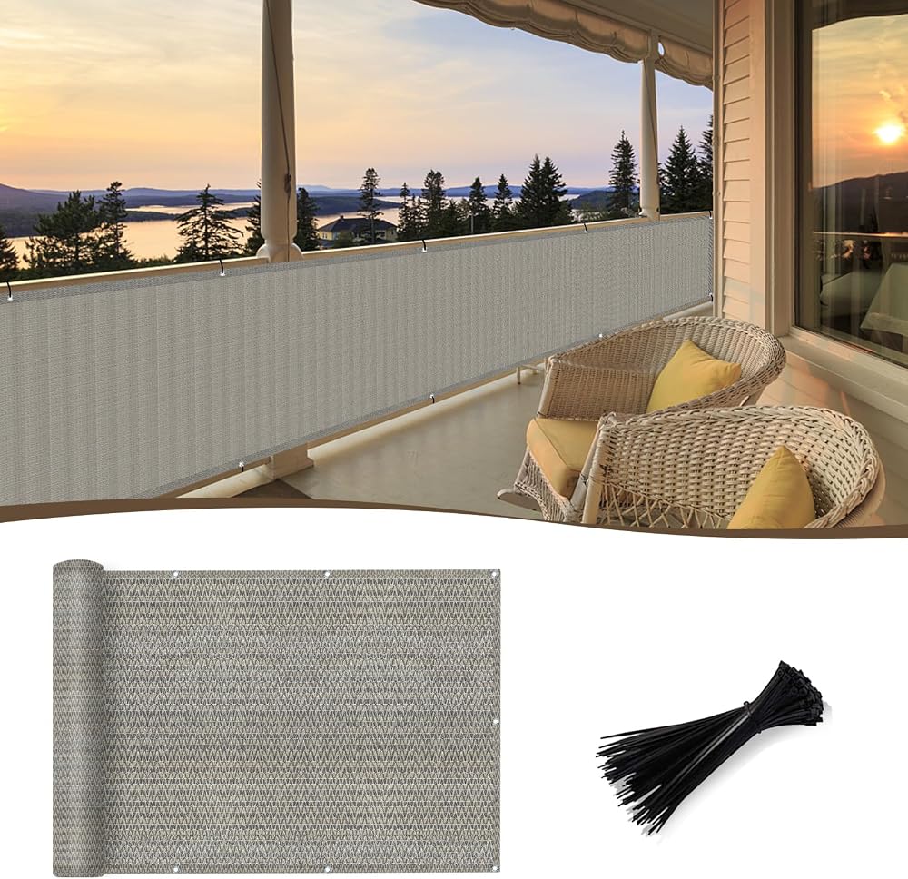 SUNNY GUARD 3'x10' Brown Grey Balcony Privacy Screen Heavy Duty Mesh Windscreen