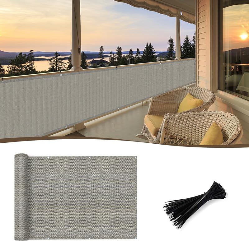 SUNNY GUARD 3'x10' Brown Grey Balcony Privacy Screen Heavy Duty Mesh Windscreen