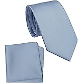 ZENXUS Regular Tie and Pocket Square for Men, Solid Color Necktie Set, 3.2 inch Standard Width