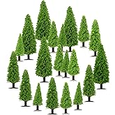 Yetaha 20Pcs Light Green Pine Tree Model, Miniature Garden Trees, Mini Plant Ornament for DIY Scenery Landscape, HO Scale Forest Railroad Scenery Layout, Architecture Scenes Cake Topper