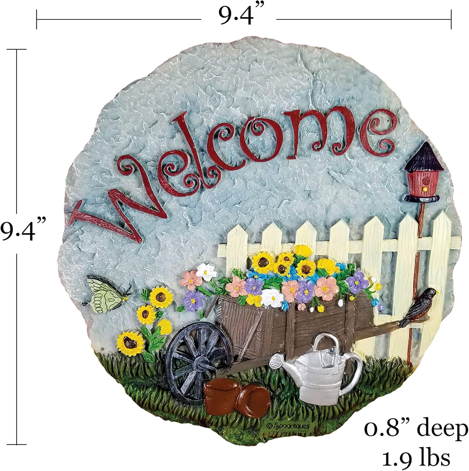Spoontiques Flower Cart Stepping Stone : Outdoor Decorative Stones : Garden & Outdoor