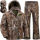 Wild Cedar Men's Cold Weather Camo Hunting Suit, Quiet Fleece-Lined Jacket & Pants Set with Face Mask, Suitable for Hunting