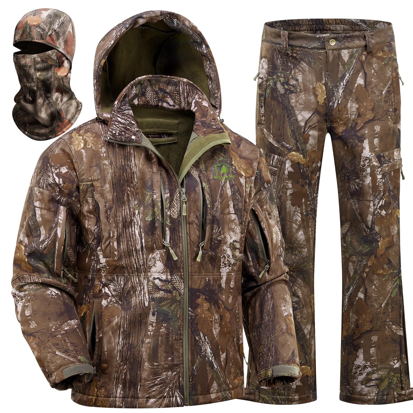 Photo 1 of Wild Cedar Camo Hunting Clothes for Men with Fleece Lining,Quiet Insulated Hunting Jacket and Pants, Water Resistant Suit for Cold Weather Deer Duck Hunting