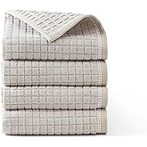 Town & Country Everyday 4-Piece Textured Windowpane Hand Towel Set, 20x30-Inch, 100% Cotton, Plush & Absorbent 550GSM, Beige