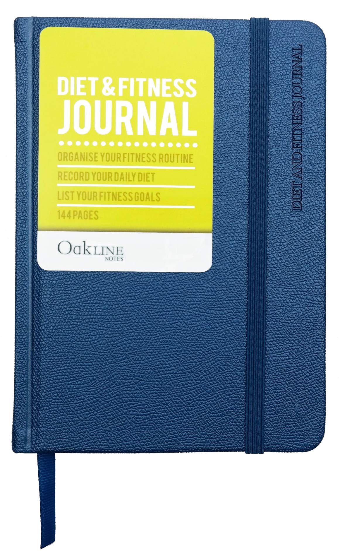 Diet and Fitness Journal Pad by OaklineNotes - Navy Blue Durable Hardback Cover PU Leather Size A6 - Healthy Living Diary Workout Log Gym/Home Workout