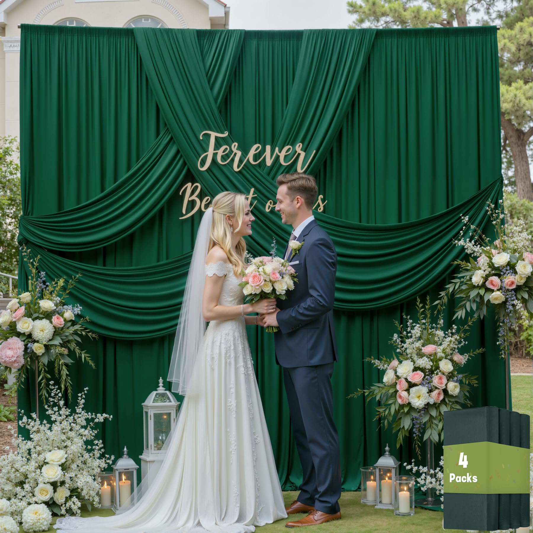 Photo 1 of 20ftx12ft Wrinkle Free Hunter Green Backdrop Curtain, 4 Panels 12FT Height Wedding Backdrop Drapes, Silky Polyester Back Drop Cloth for Birthday Photography Background Party Backdrop Draping
