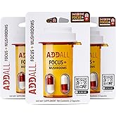 Addall Focus + Mushrooms Memory Supplement (3 Pack) #1 Effective Alternative Brain Supplement Substitute Pills Nootropic & Energy | No Crash | Science Backed Formula | 6 Capsules