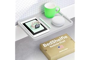 BedShelfie Bedside Shelf for Bunk Bed & Top Bunk, College Dorm Room & Loft Nightstand, Floating Bed Side Table Tray Storage - Minimalist Grey Wood