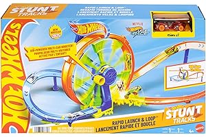 Hot Wheels Toy Car Track Set, Launch and Loop Playset & 1:64 Scale Die-Cast Vehicle, Crash Area on Figure 8 Track with Loop-K