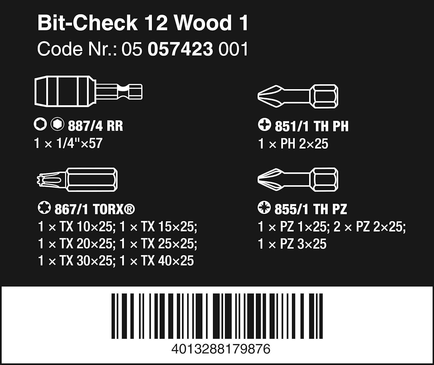 Wera 05057423001 Bit-Check 12 Wood 1 Bit Set (12-Piece), Multi-colour - Image 3