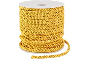LEREATI 27 Yards Twisted Silk Rope Cord, Soft Golden Yellow Rope Satin Cord Trim 5mm Nylon Cord, Thick Decorative Rope, Cording for Crafts, Curtain Tieback, Home Décor, Graduation Cords