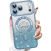 Fiyart Designed for iPhone 17 Pro Case 2025,Compatible with MagSafe Love Hearts Plating Camera Protection TPU Magnetic Glitter Shockproof Phone Bumper for Women Girls 6.3"-Blue
