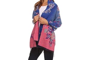 Sakkas Womens Ontario double layer floral Pashmina/Shawl/Wrap/Stole with fringe