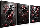 Gothic Canvas Wall Art Set of 3, Romantic Rose