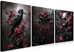 Gothic Canvas Wall Art Set of 3, Romantic Rose