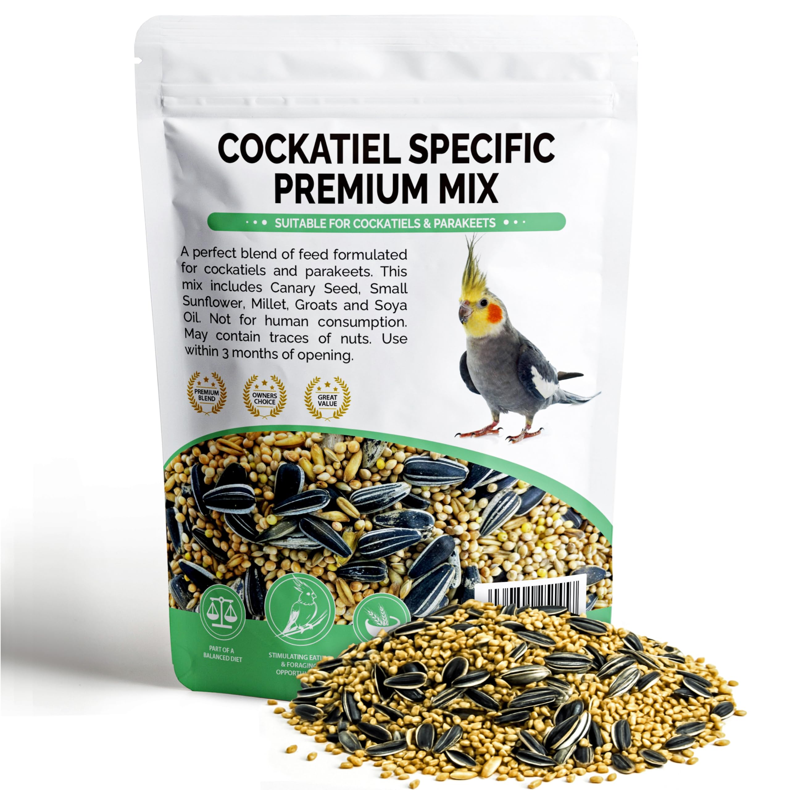 Premium Cockatiel Food Mix Cockatiel Seed Mix Natural & Healthy Gourmet Bird Seed Mix 1.6kg In Foil Fresh Resealable Pouch