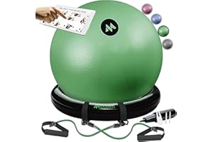 Millenti Exercise Ball Chair 65cm - Yoga Ball Chair Stability Base Ring Kit & Fitness Resistance Bands For Home, Gym Bundle, Pilates Ball, Office Chair, Birthing Ball For Pregnancy - With Workout Chart