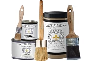 Retique It Chalk Furniture Paint by Renaissance Deluxe Starter Kit, Wax, 12 French Beige, 8 Piece Set