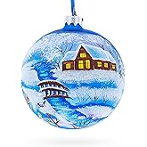 Winter Village by The River Glass Ball Christmas Ornament 4 Inches