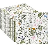 JarThenaAMCS 80Pcs Vintage Wildflower Cocktail Paper Napkin Green Floral Disposable Dessert Napkin Decorative Beverage Napkin for Spring Summer Party Table Decor Supplies