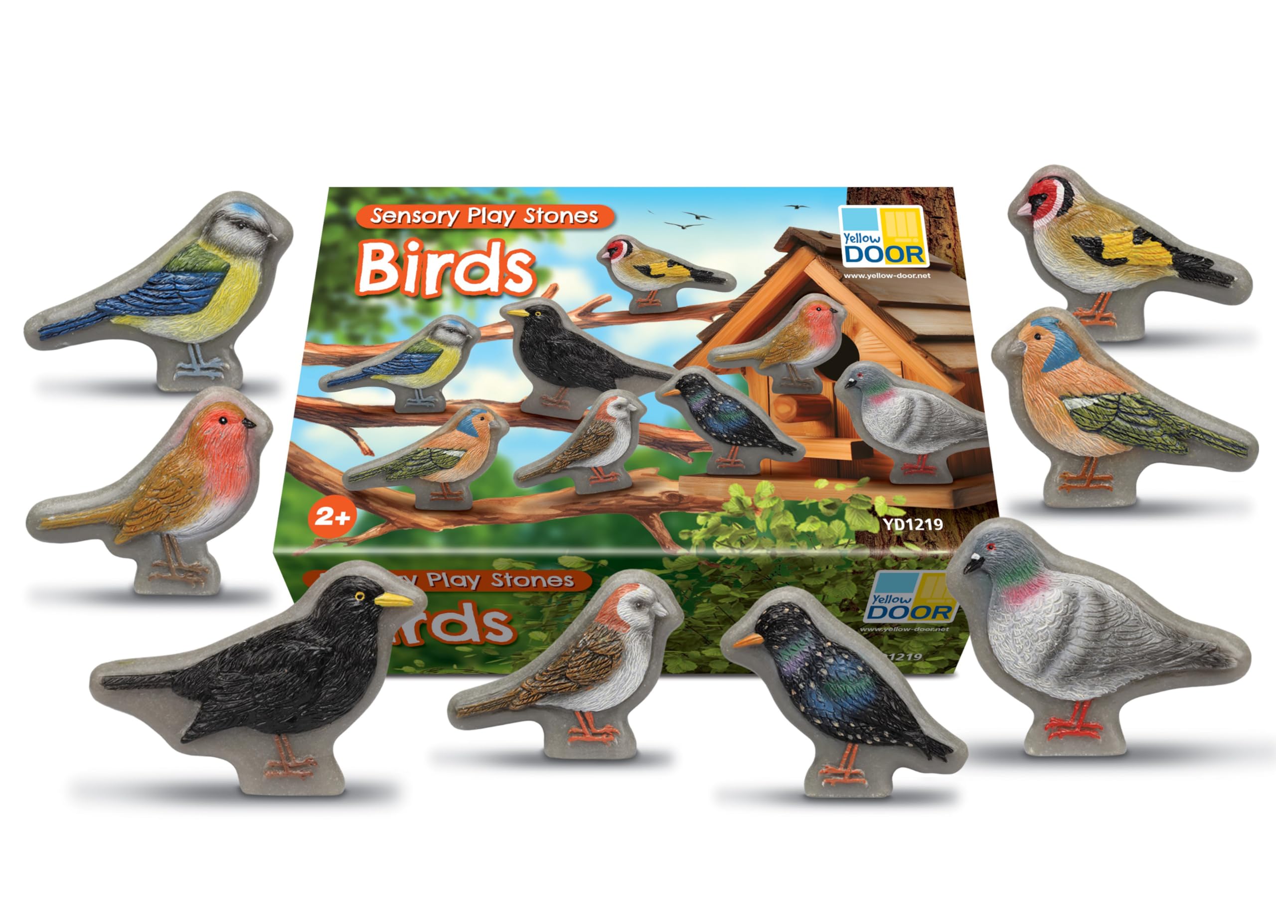 Yellow Door Sensory Play Stones Birds | Set of Eight Realistic Toy Birds | Fake Small World Pretend Play | Robin, Pigeon Figurines | Early Educational Learning | Mud Kitchen | Outdoor Learning