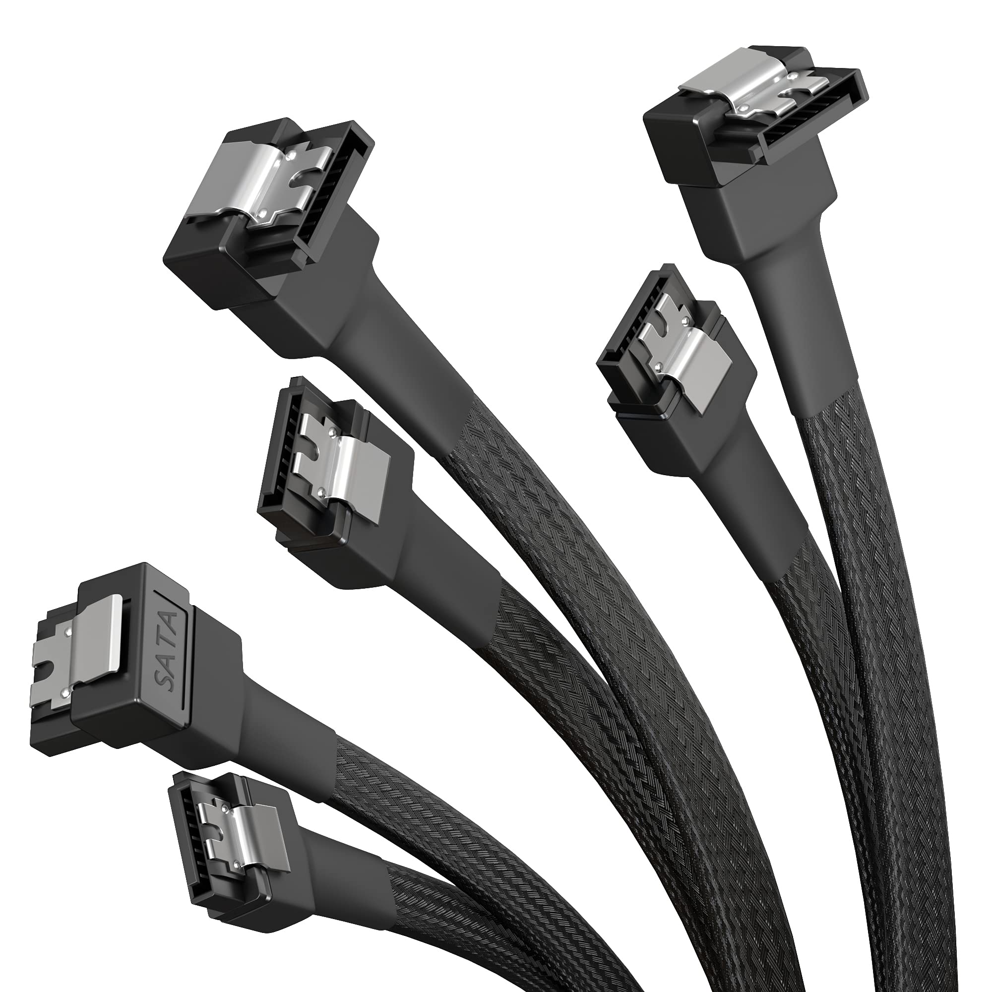 KabelDirekt – 3x SATA 3 cables 6Gb/s – 60cm, 90° angled connector (data cable, 6Gbit/s, SATA III/Serial ATA, L connector, set of 3 cables, connects HDDs/SSDs to the motherboard, black)