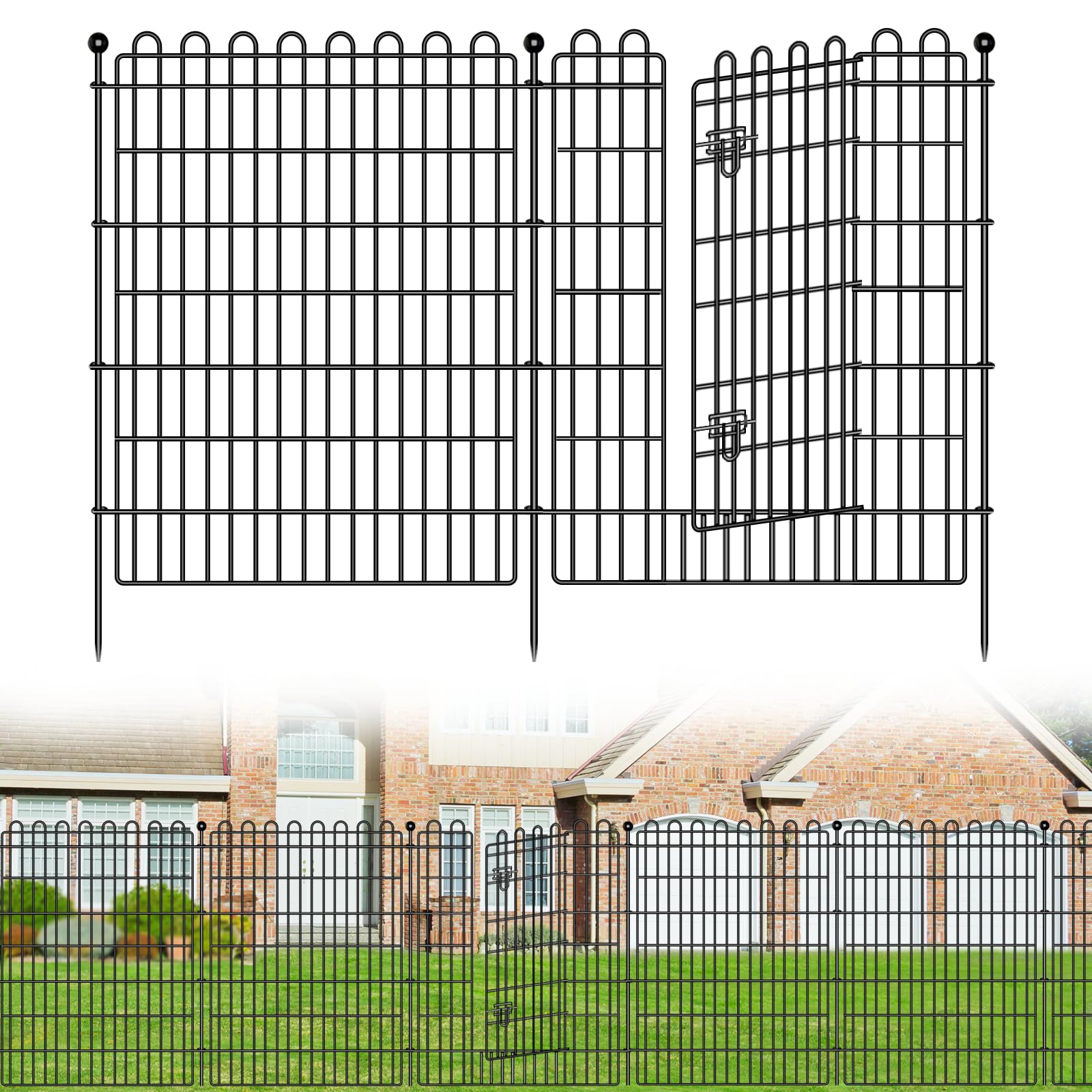 Photo 1 of 10 Panels No Dig Decorative Garden Fence with Gate for Yard, 40 in(H) X 23.6 ft(L) Animal Barrier Fencing for Outdoor Dog, Metal Portable Garden Fences for Borders, Pets, Landscape, Temporary Fence