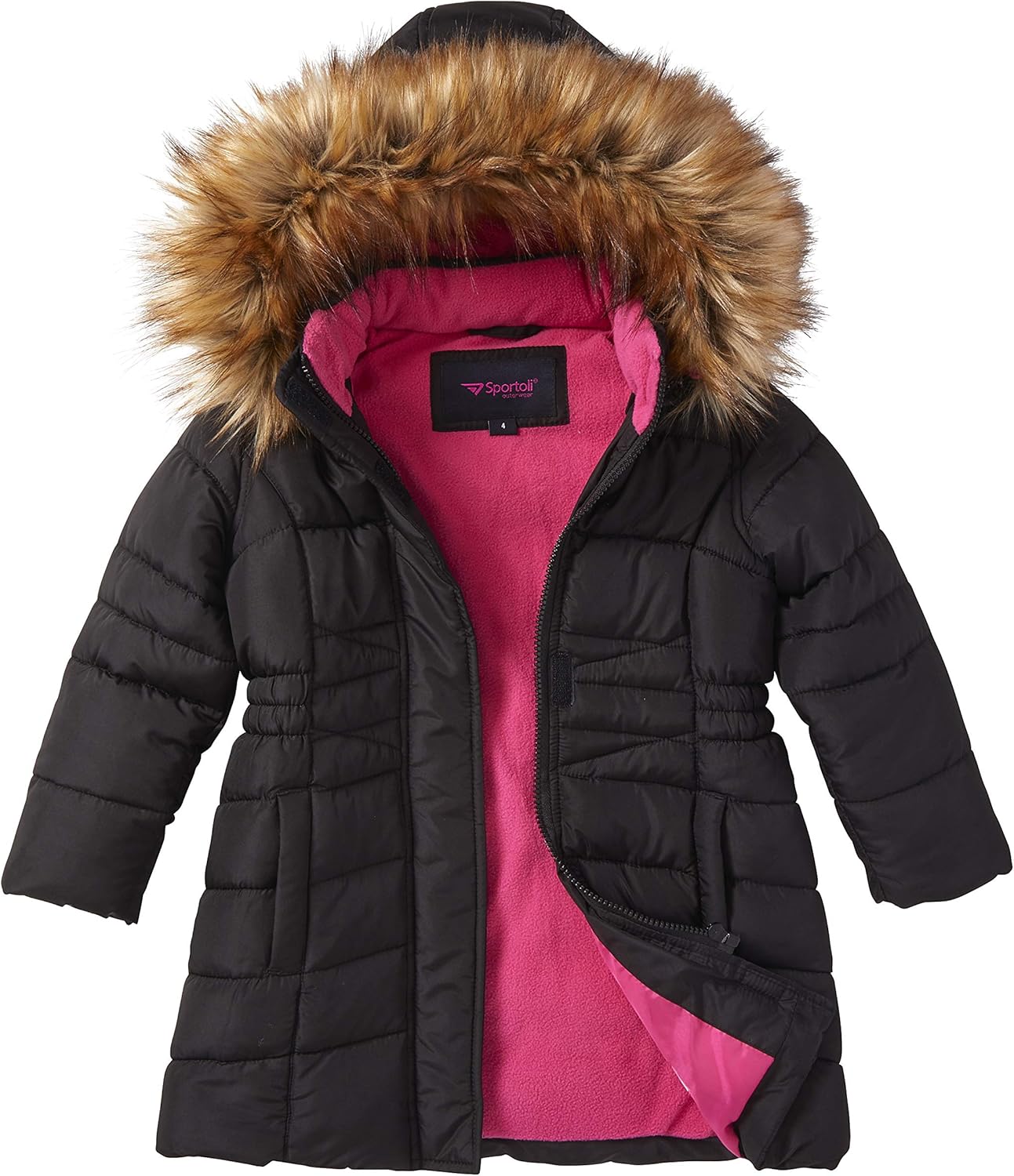 Girls' Midlength Quilted Fleece Lined Winter Puffer Jacket
