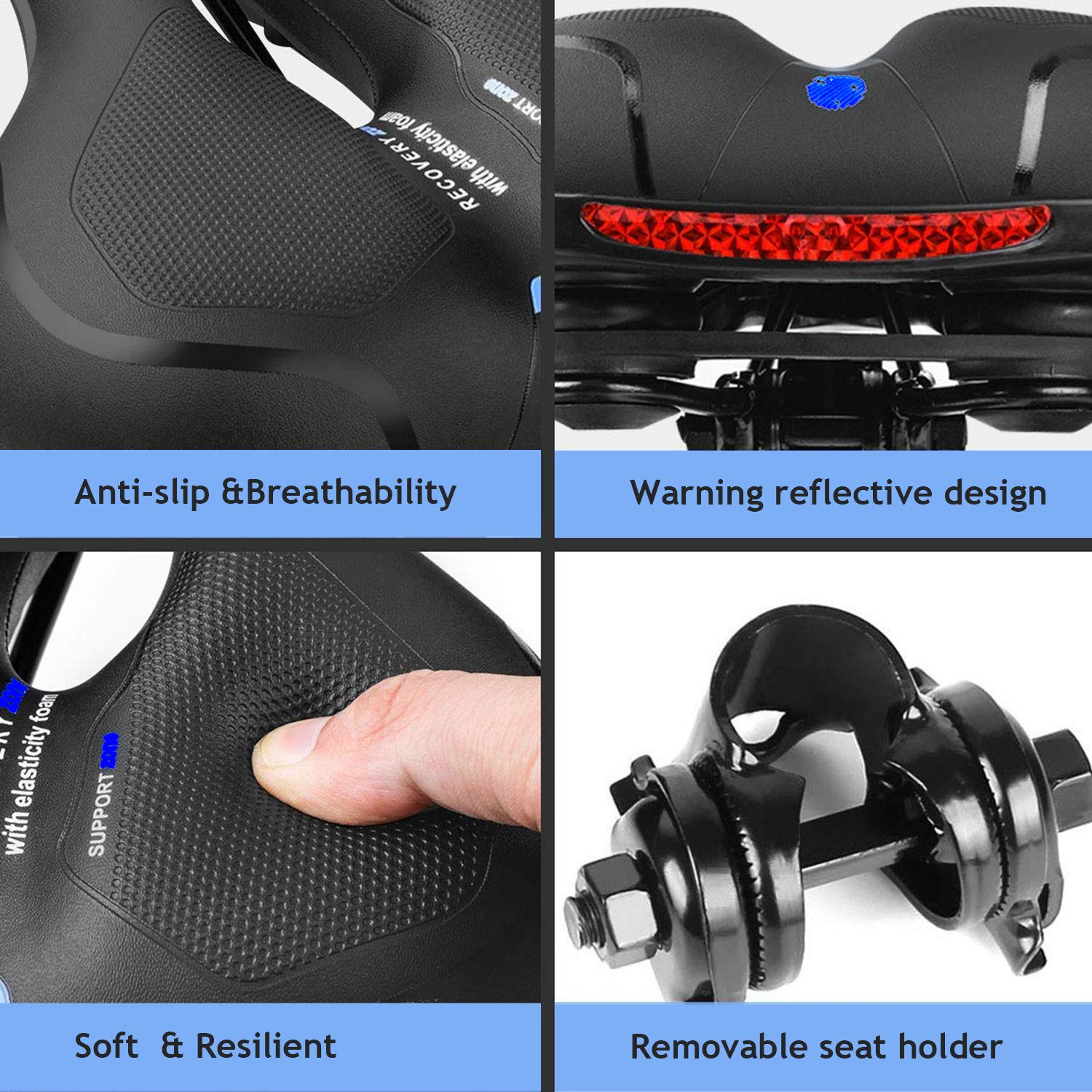 Gincleey Comfort Bike Seat for Women Men,Wide Bicycle Saddle Replacement Memory Foam Padded Soft Bike Cushion with Dual Shock Absorbing Rubber Balls Universal Fit for Indoor/Outdoor Bikes with Reflect