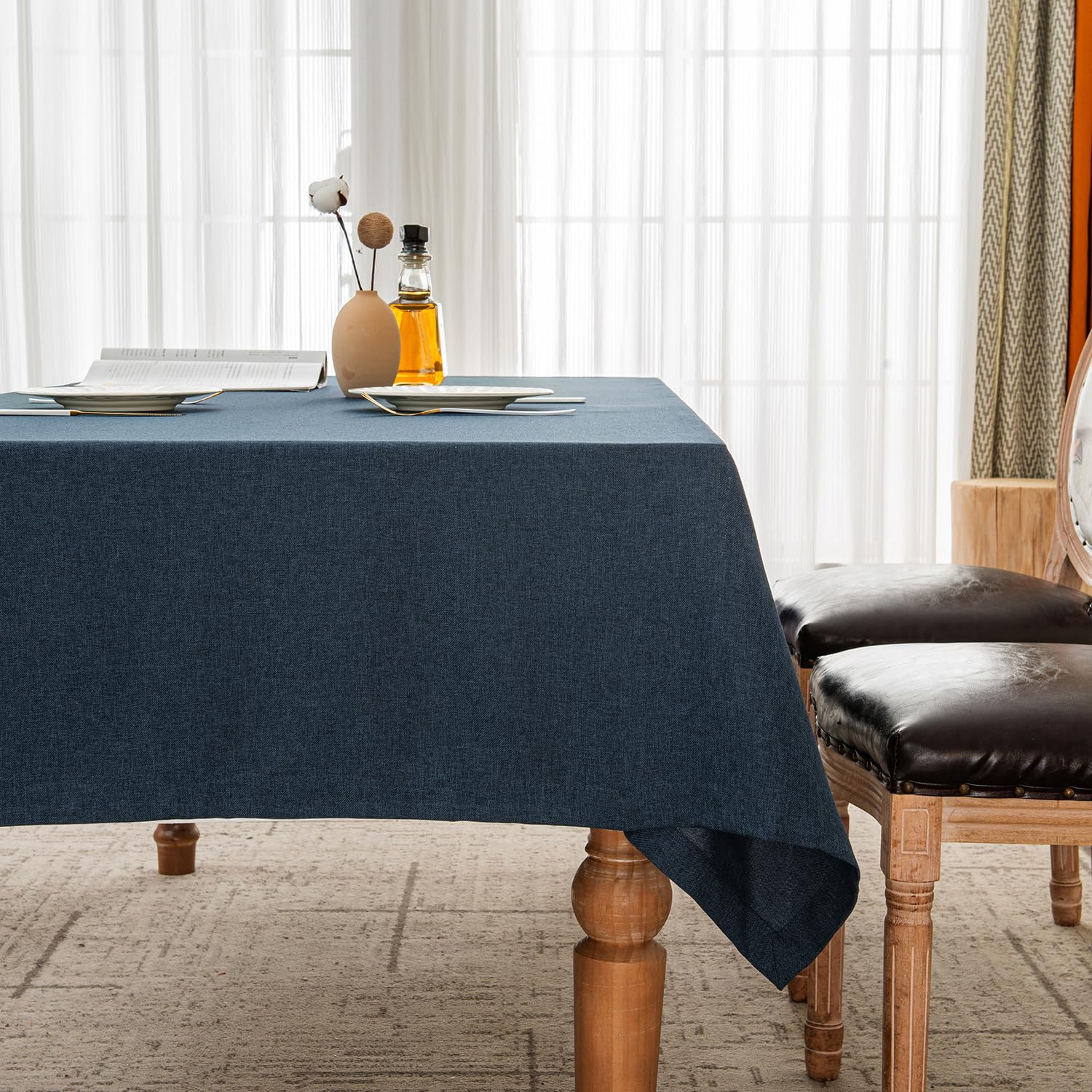 BALCONY & FALCON Table Cloth, Wipe Clean Tablecloth Rectangular – Waterproof, Machine Washable, Wide Hem Table Cover for Kitchen, Dining, Party & Outdoor Use(Dark Blue, 145 x 300cm)
