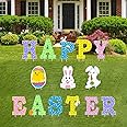 Partyprops 14Pcs Easter Yard Signs Outdoor Lawn Decorations - Happy Easter Yard Signs with Stakes - Easter Outdoor Decoration