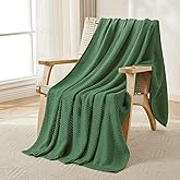 Joydeco Chunky Cable Knit Throw Blanket, Lightweight 100% Cotton Soft Cozy Throw Twin Blanket for Couch Bed and Sofa, Rustic Breathable Farmhouse Blanket Gift for Women Men(Olive Green, 60"x80")