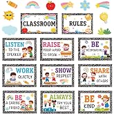 Classroom Rules Posters Back to School Bulletin Board Decor Composition Notebook Classroom Decoration Motivational Educational Good Habits Behavior Chart for Preschool kindergarten Elementary Students