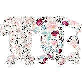 Giggle Angel Newborn Baby Sleeper Gown - Knotted Nightgown Coming Home Outfits for Baby Girl - 2-Piece Set With Hat